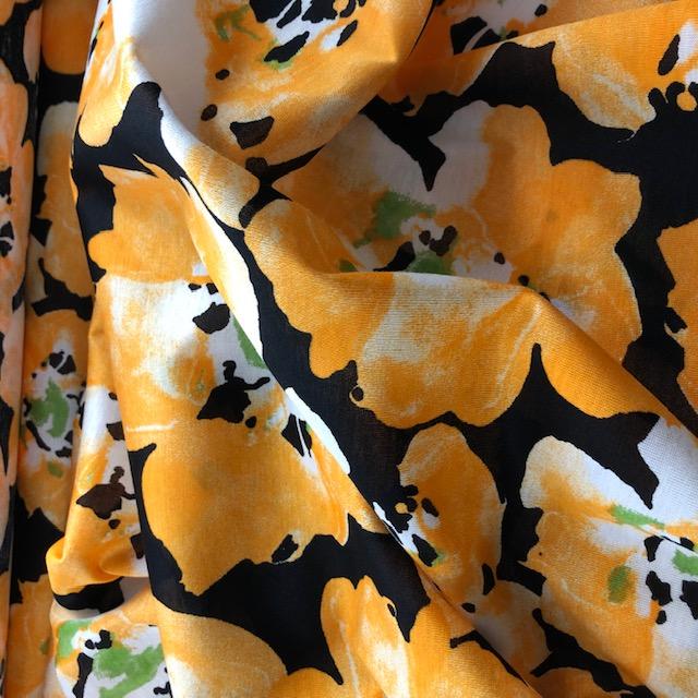 Single-Jersey Blumen orange/schwarz