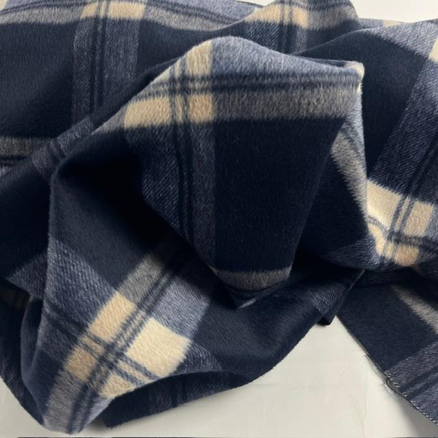 Gewebe Flanell Wolle Karo blau/beige