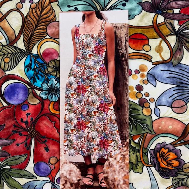 Single-Jersey Stretch Florale chiaro