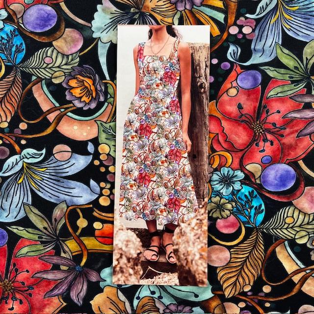 Single-Jersey Stretch Florale scuro